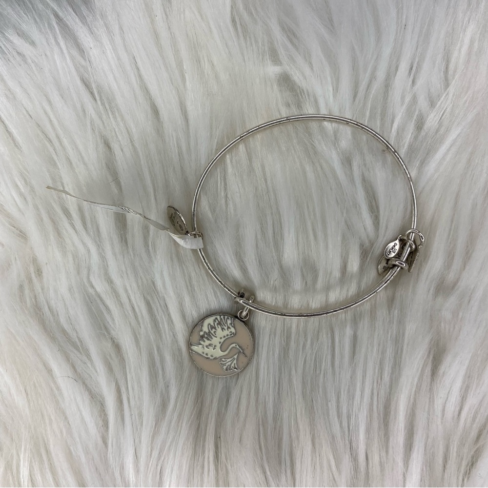 Alex and Ani Pink Shiny Silver Special Delivery Stork Charm Bangle Bracelet